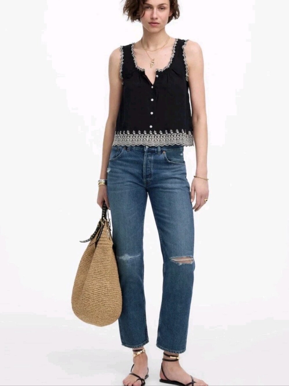 Madewell The Dean Easy Straight Crop Jean Medium Blue Distressed Size 30